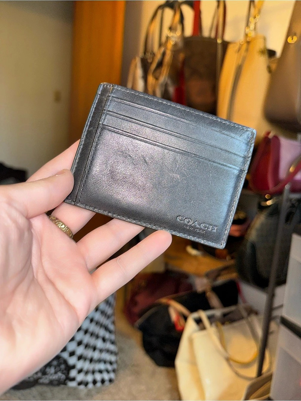 Coach Leather ID Card Case Black